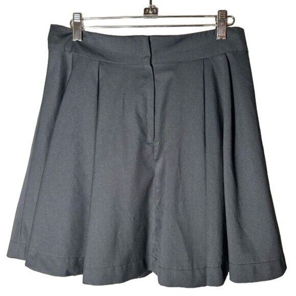 Twenty One Womens Sz L Pleaded Black Mini Midi Skirt Preppy Goth - Picture 2 of 6